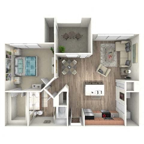 Floor plan for 1 bed, 1 bath, 775 sqft